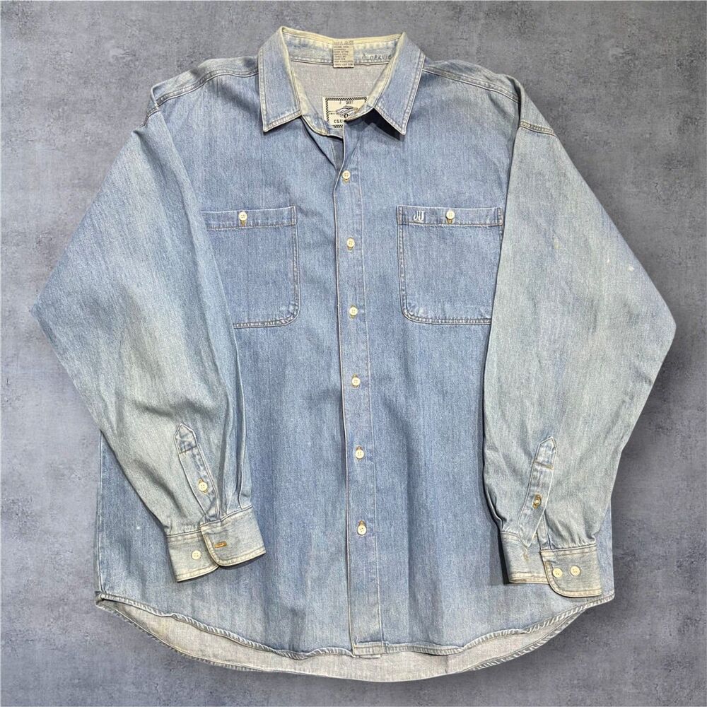 J&J Shirt Vintage Club 2005 Button Up Denim Blue Cotton Shirt Men's Size XL